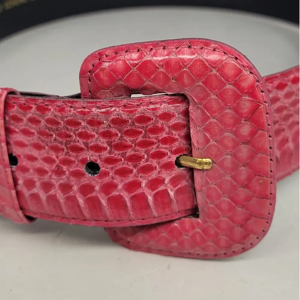 Sunco 80s Pink Snakeskin Wide‎ Belt Vintage Statement Accessory Bold Style
